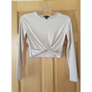 NWOT Long Sleeved Wrap Front Cream Crop Top